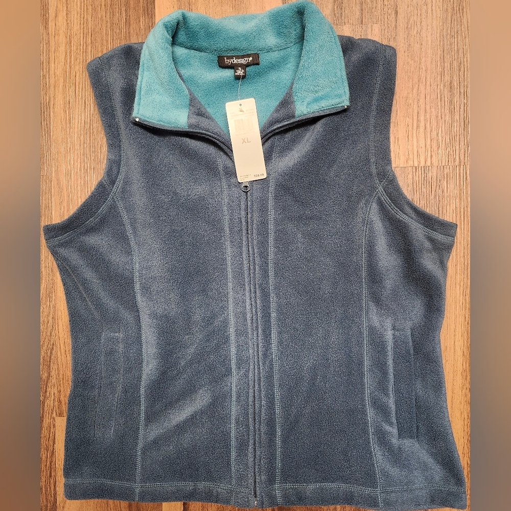 NWT Womens Sz XL bydesign Tuscan Teal & Persian Jade Mock Neck Zip Front Vest